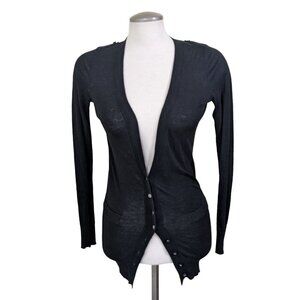 Club Monaco Cardigan Womens XS Black Button Pockets Epaulettes Silk Blend Light